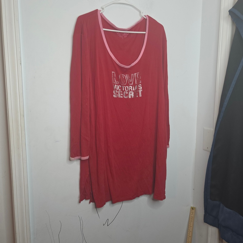 Victoria's Secret Red Cotton Studded Love Logo Long Sleeve Nightgown Large